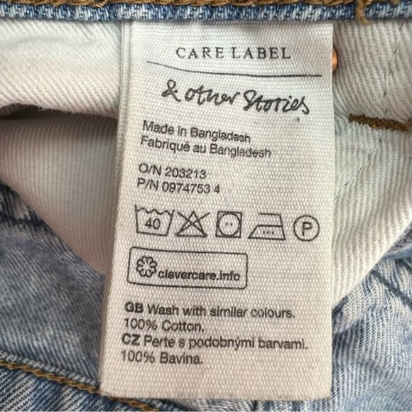 & Other Stories Dream Cut Light Wash Destroyed 100% Organic Cotton Jean Shorts - Picture 13 of 13